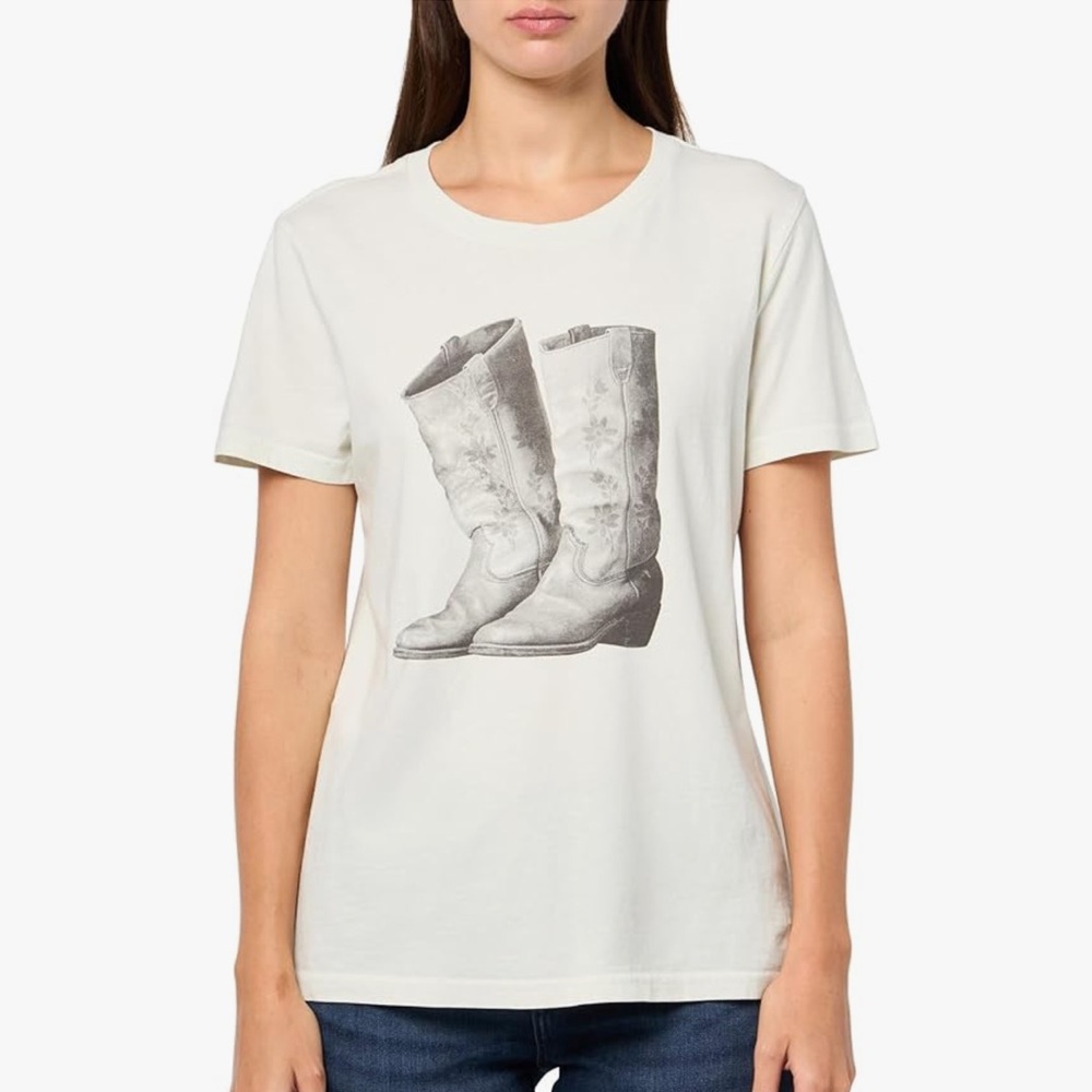 Lucky Brand Women's Flower Boots Classic Crew T-shirt Blue Blush Size M